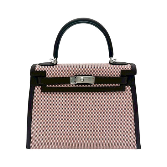 エルメス ケリー28 トワルキャドリーユ ルージュセリエ/エクリュ シルバー金具 U刻印