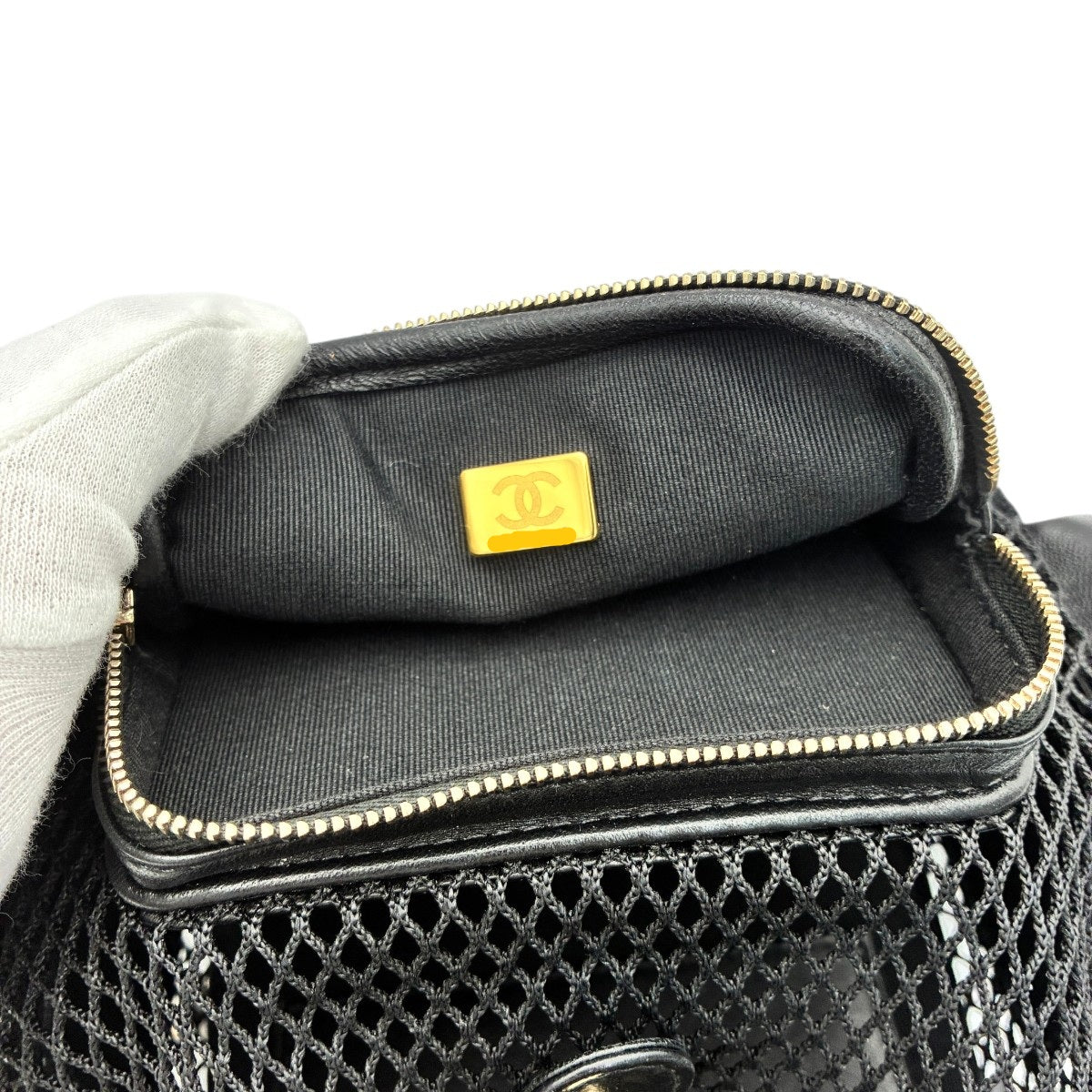 シャネル マトラッセ バックパック メッシュ ラムスキン ブラック シャンパンG金具 A93748