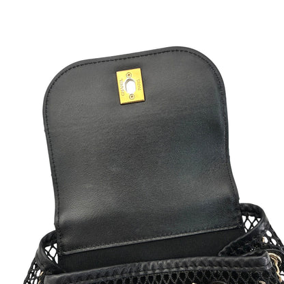 シャネル マトラッセ バックパック メッシュ ラムスキン ブラック シャンパンG金具 A93748