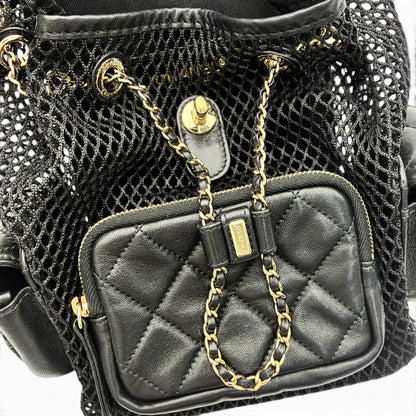 シャネル マトラッセ バックパック メッシュ ラムスキン ブラック シャンパンG金具 A93748