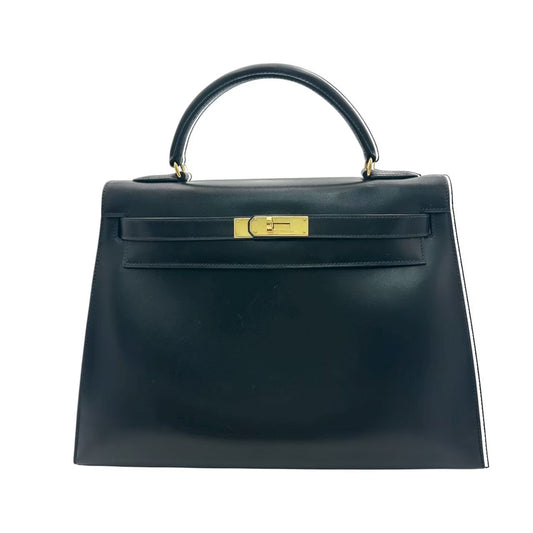 エルメス ケリー32 外縫い ボックスカーフ ブラック ゴールド金具 〇W刻印