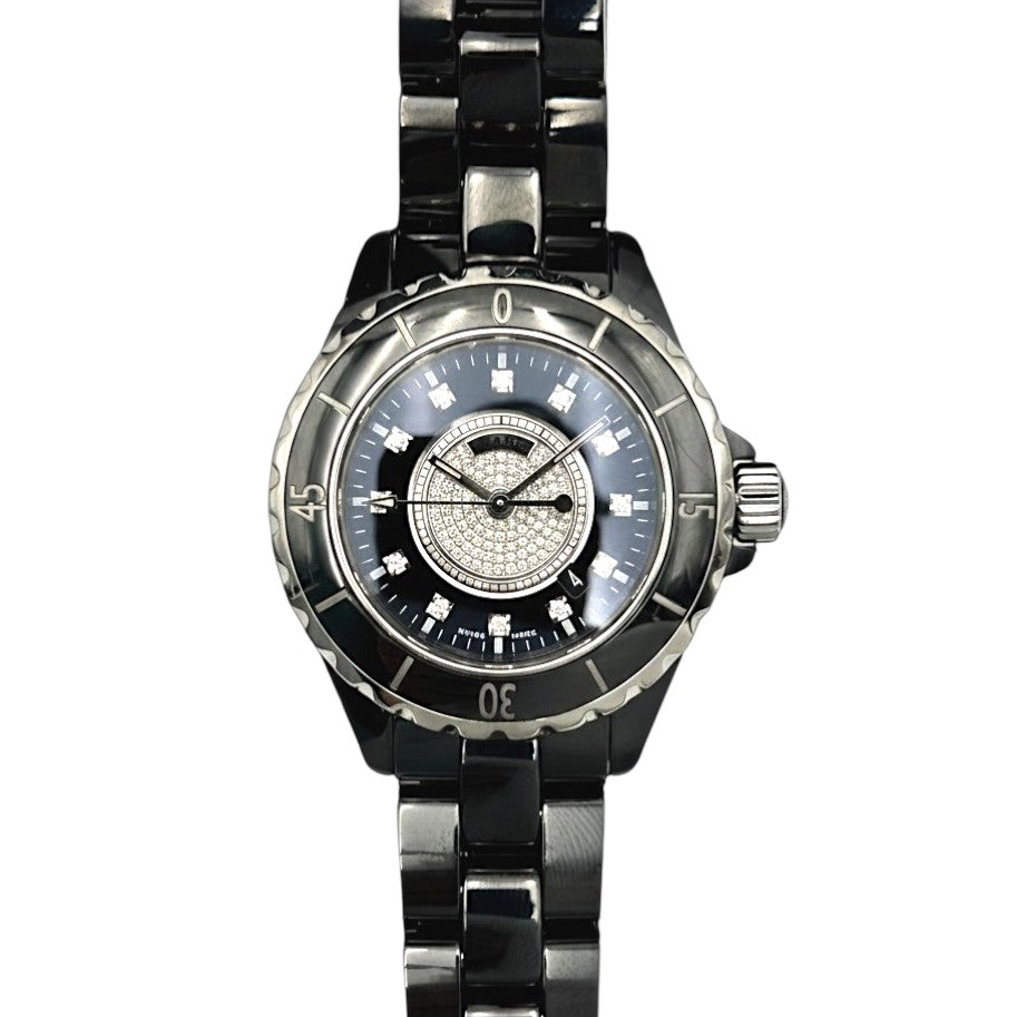 シャネル J12 33mm レディース センターパヴェダイヤ/12Pダイヤ ブラック クォーツ H2122