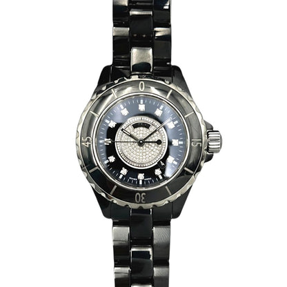 シャネル J12 33mm レディース センターパヴェダイヤ/12Pダイヤ ブラック クォーツ H2122