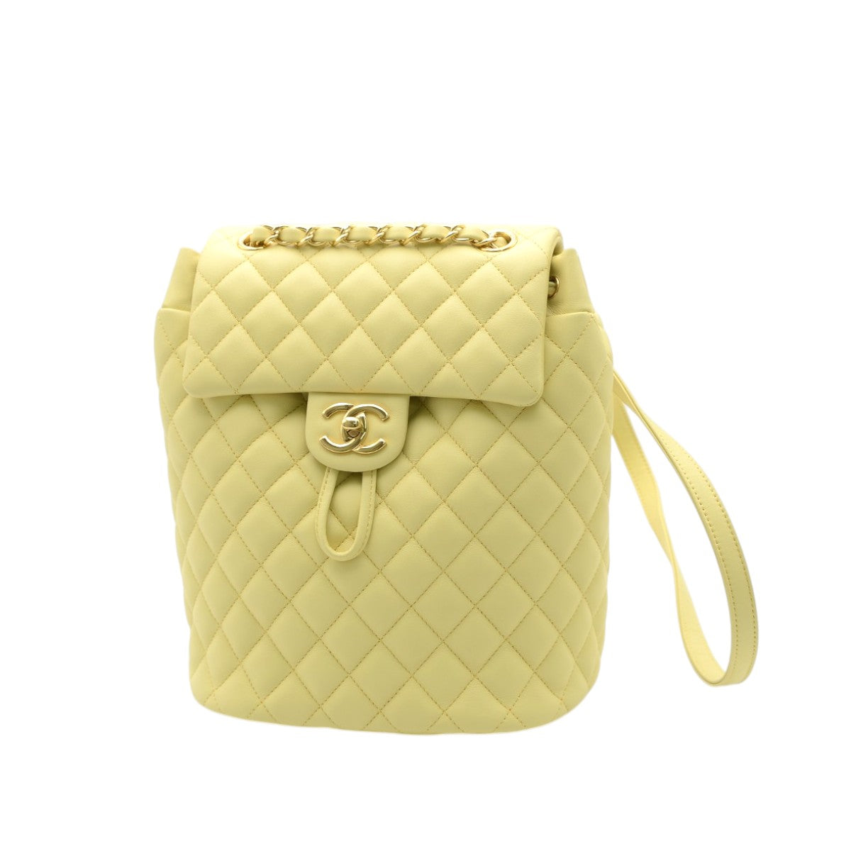 シャネル マトラッセ バックパック チェーンリュック ラムスキン イエロー A91121